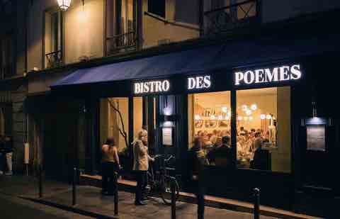 巴黎街区餐厅 Bistro des Poemes 夜间外立面